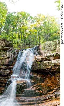 Long exposure Cascading waterfall at Flume Gorge in the Franconia Notch State Park Long exposure Cascading waterfall at Flume Gorge in the Franconia Notch State Park 125643360