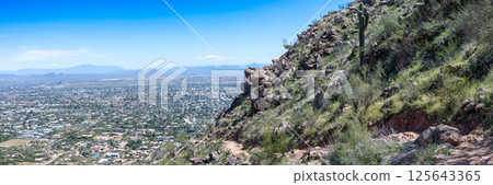 Cholla Trail trail down from Camelback Mountain in Phoenix, Arizona with gentle ascent Cholla Trail trail down from Camelback Mountain in Phoenix, Arizona with gentle ascent 125643365