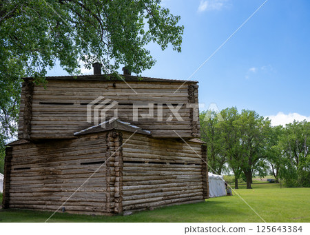 Blockhouse and Breastworks at Fort Sisseton Historic State Park in South Dakota  125643384