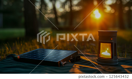 太陽能電池板和燈籠，用於應對停電或自然災害 125643432