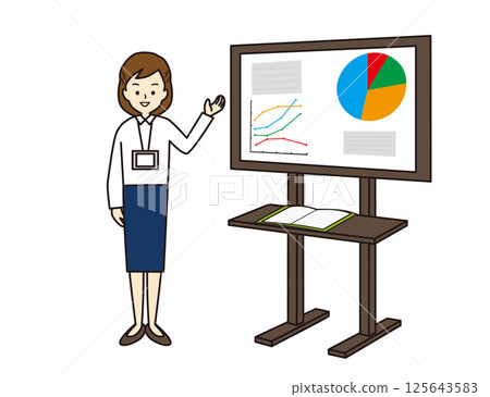 一位穿著裙子的女士正在用電子白板講解某事 125643583
