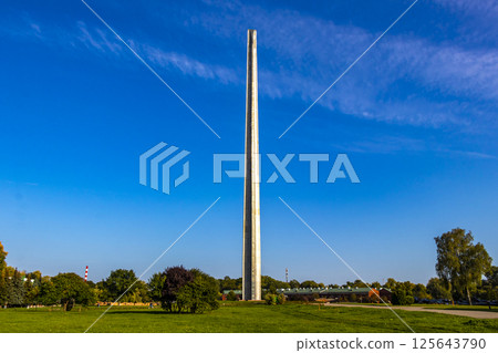 Massive stone rock Shtyk Obelisk monumet tower Brest Fortress Belarus. Massive stone rock Shtyk Obelisk monumet tower Brest Fortress Belarus. 125643790
