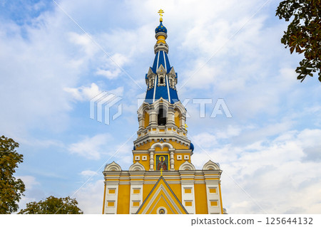 Saint Nicholas church cathedral with blue onion dome Brest Belarus. 125644132