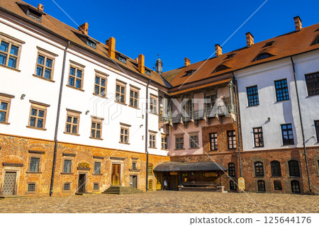 Mir Castle majestic fortification fortress Park monument in Mir Belarus. 125644176