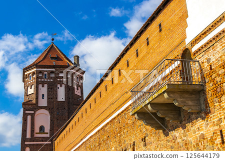 Mir Castle majestic fortification fortress Park monument in Mir Belarus. 125644179