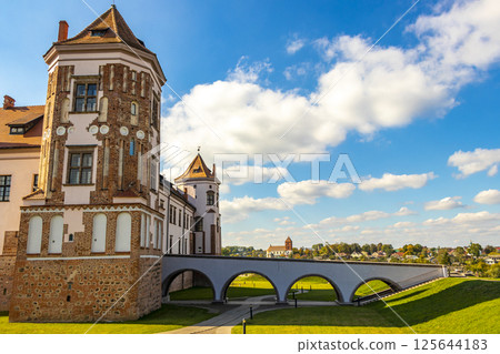 Mir Castle majestic fortification fortress Park monument in Mir Belarus. Mir Castle majestic fortification fortress Park monument in Mir Belarus. 125644183