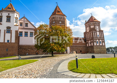 Mir Castle majestic fortification fortress Park monument in Mir Belarus. Mir Castle majestic fortification fortress Park monument in Mir Belarus. 125644187