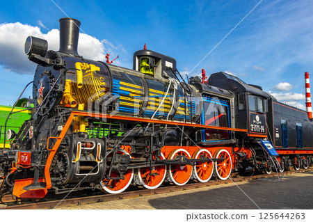 Black classic vintage retro train trains steam locomotive locomotives Belarus. Black classic vintage retro train trains steam locomotive locomotives Belarus. 125644263