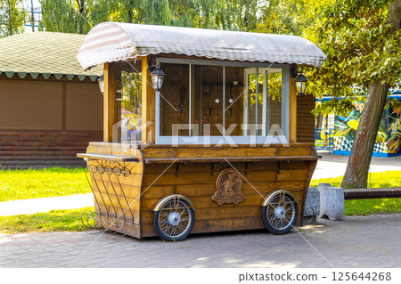 Brest City Park green nature snack bar food stand Belarus. 125644268