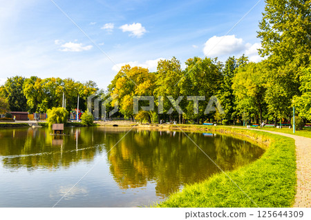 Brest City Park Belarus green nature river lake pond landscape. 125644309