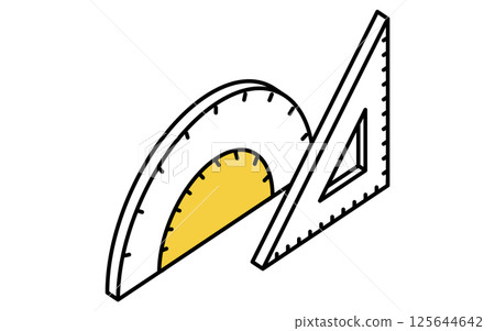 Simple line icon of a set square and protractor used in arithmetic, isometric illustration 125644642