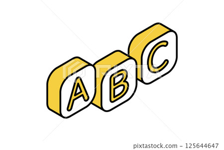 字母表 ABC,用於學習英語的簡單線條圖標,等距插圖 字母表 ABC,用於學習英語的簡單線條圖標,等距插圖 125644647