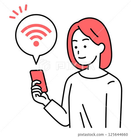 手持已連接 Wi-Fi 的智慧型手機的一般女性 125644660