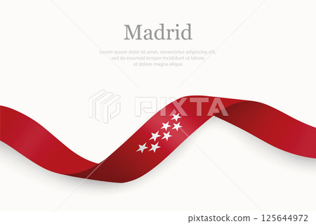 Madrid flag on Waving ribbon. Autonomous community of Spain 125644972