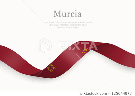 Murcia flag on Waving ribbon. Autonomous community of Spain Murcia flag on Waving ribbon. Autonomous community of Spain 125644973