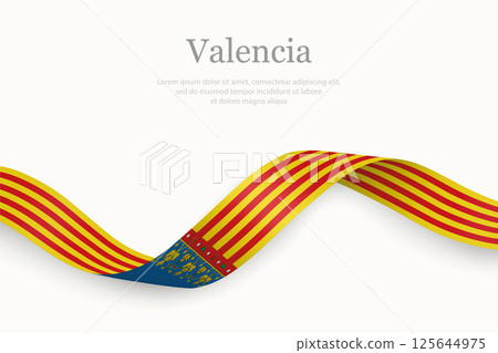 Valencia flag on Waving ribbon. Autonomous community of Spain 125644975