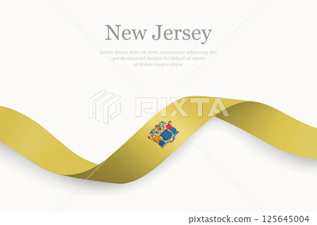New Jersey Flag on Waving Ribbon. State of United States 125645004