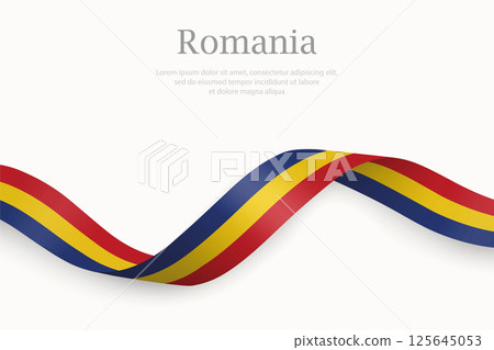 Romania flag on Waving ribbon 125645053