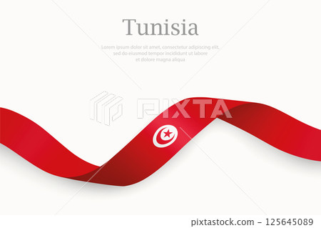 Tunisia flag on Waving ribbon Tunisia flag on Waving ribbon 125645089