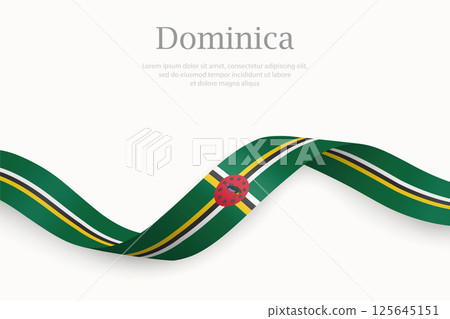 Dominica flag on Waving ribbon 125645151
