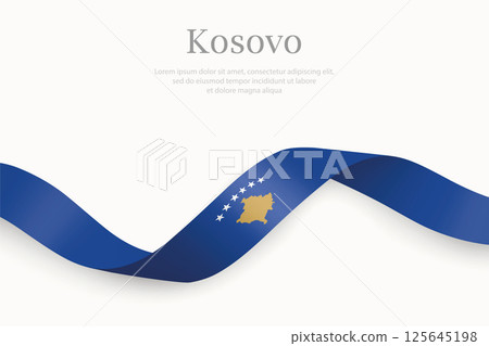 Kosovo flag on Waving ribbon Kosovo flag on Waving ribbon 125645198