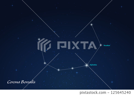 Corona Borealis Constellation with Star Names in Night Sky 125645240