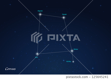 Corvus Constellation with Star Names in Night Sky 125645241