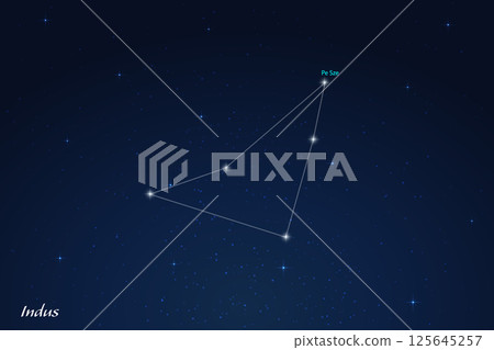 Indus Constellation with Star Names in Night Sky 125645257