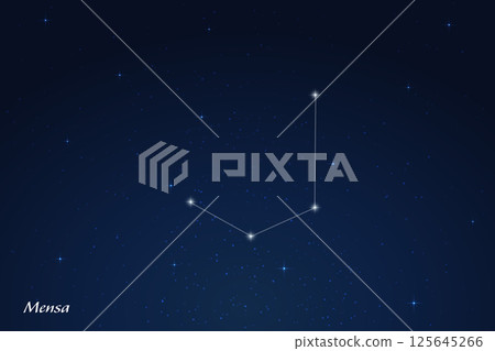 Mensa Constellation with Star Names in Night Sky Mensa Constellation with Star Names in Night Sky 125645266
