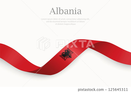 Albania flag on Waving ribbon Albania flag on Waving ribbon 125645311