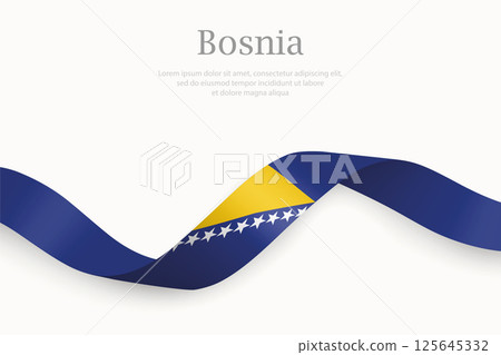 Bosnia flag on Waving ribbon Bosnia flag on Waving ribbon 125645332