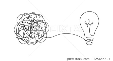 Chaos to Idea Concept with Light Bulb Symbol Chaos to Idea Concept with Light Bulb Symbol 125645404