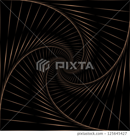 Bronze spiral twist abstract with light rays on black 125645427
