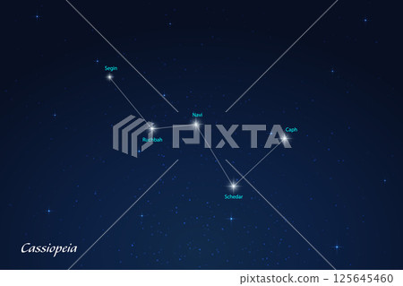 Cassiopeia Constellation with Star Names in Night Sky 125645460