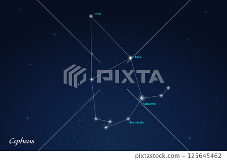 Cepheus Constellation with Star Names in Night Sky 125645462