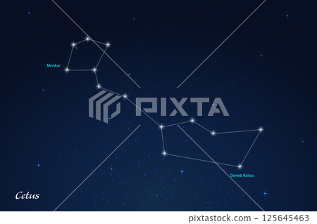 Cetus Constellation with Star Names in Night Sky 125645463