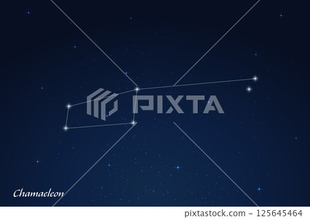 Chamaeleon Constellation with Star Names in Night Sky Chamaeleon Constellation with Star Names in Night Sky 125645464