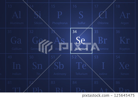 Selenium element glowing in a dark periodic table 125645475