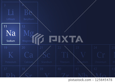 Sodium element glowing in a dark periodic table Sodium element glowing in a dark periodic table 125645478