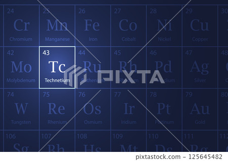 Technetium element glowing in a dark periodic table Technetium element glowing in a dark periodic table 125645482