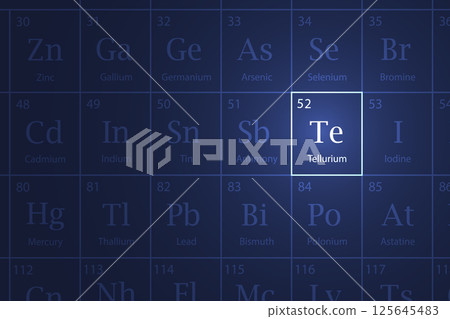 Tellurium element glowing in a dark periodic table Tellurium element glowing in a dark periodic table 125645483