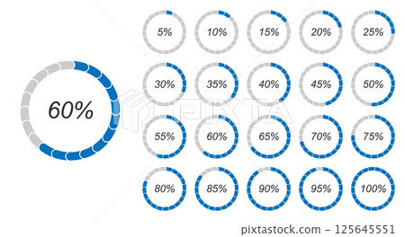 Segmented Circular Progress Chart Set with Percentage Levels 125645551