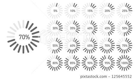 Radial Bar Progress Chart Set in Grayscale 125645552