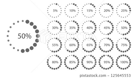 Circular Dotted Progress Chart Set in Grayscale Circular Dotted Progress Chart Set in Grayscale 125645553