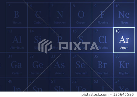 Argon element glowing in a dark periodic table Argon element glowing in a dark periodic table 125645586