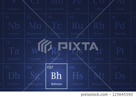 Bohrium element glowing in a dark periodic table 125645593