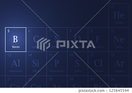 Boron element glowing in a dark periodic table 125645594