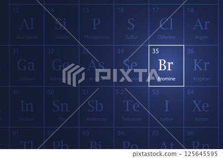 Bromine element glowing in a dark periodic table 125645595