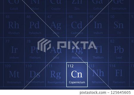 Copernicium element glowing in a dark periodic table Copernicium element glowing in a dark periodic table 125645605