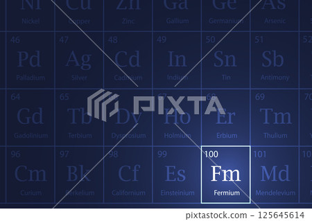 Fermium element glowing in a dark periodic table 125645614